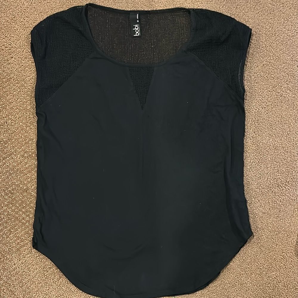Bobi Women’s Black Sleeveless Partial Mesh Top, Size M